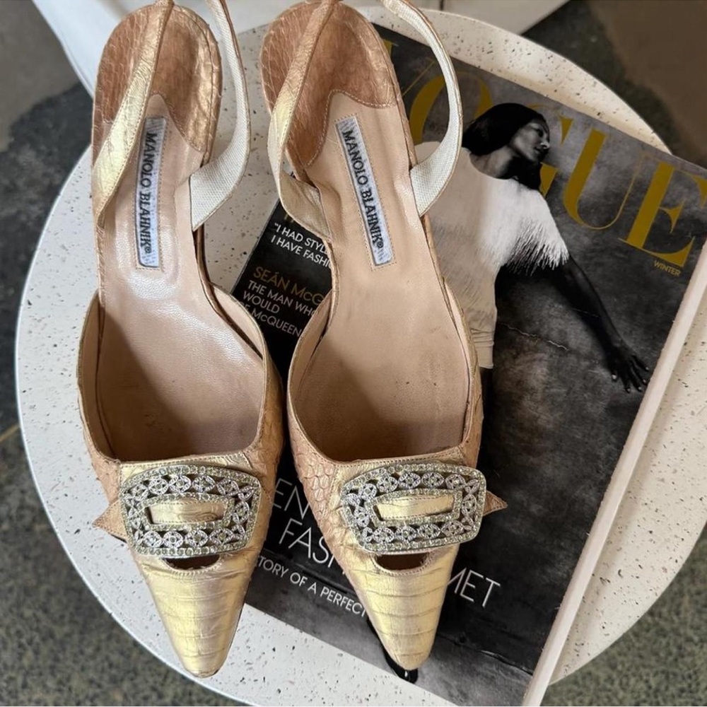 Manolo Blahnik Gold Textured Heels